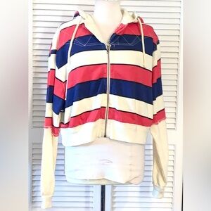 Free People We The Free Ry Zip Thru Jacket Hoodie Top in Americana Combo Medium